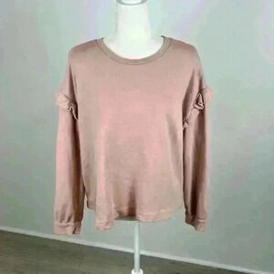 Loft Light Pink Ruffle Sleeve Long Sleeve Top Size L